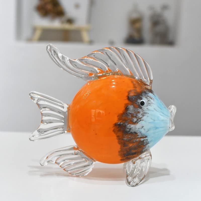 DECRZPB Handmade Glass Orange Fish Tropical Fish Figurine Blown Glass Glaze Crystal Gift for Christmas Birthday Home Decor Table Ornament