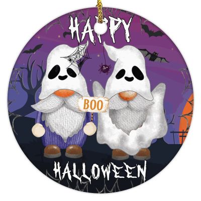 2022 Halloween Ornaments 3 Inch Funny Gnome Ceramic Ornament Boo Skull Ghost Hat Bats Night Before Christmas Tree Hanging Ornament Two Sides Printed Gothic Halloween Keepsake Gift