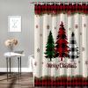ALAGEO Christmas Shower Curtain Pine Tree Holly Shower Curtains for Bathroom Decor Snowflake Xmas Buffalo Plaid Check for Christmas Decoration Bath Curtains Set with Hooks Waterproof 72" W x 84" L view 2