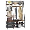 Tangkula Hall Tree with Bench and Shoe Storage, Industrial Entryway Bench with Coat Rack, 2 Fabric Dressers, 6 Side Shelves, 9 Dual Hooks, 6-in-1 Freestanding Coat Rack (Rustic Brown) view 1