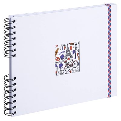 EXACOMPTA - Ref 15132E - FRENCH'CLASS Spiral Bound Photo Album - 150 Photos - 50 White Pages - Format 32 x 22 cm - White Cover in Laminated Paper with Elastic Closure