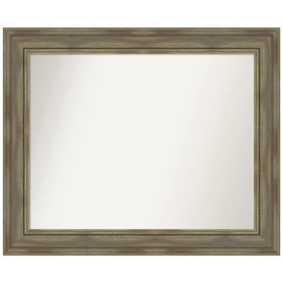 Amanti Art Grey Wall Mirror 28x34 Alexandria Greywash Rectangle Bathroom Mirror for Wall Decor Living Room, Large Country Rustic Wood Frame, Hangs Horizonally and Vertically, Bathroom Decor,