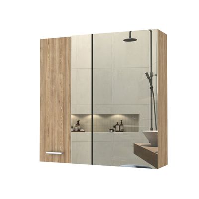 FM FURNITURE Mirrored Wall-Mounted Medicine Cabinet with Dual Doors, Adjustable Interior Shelves, Modern Bathroom Storage Organizer