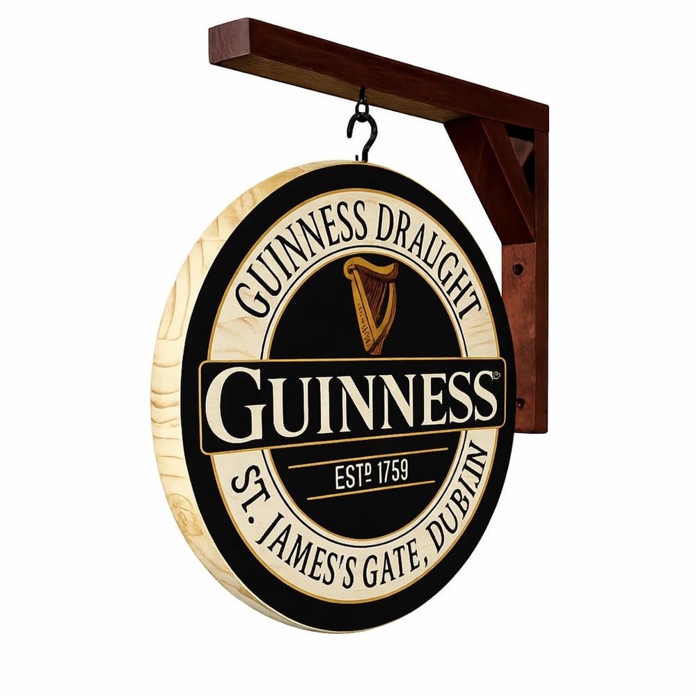Guinness Draught Pub Sign - St. James's Gate Bar Wall Decor, Vintage Irish Tavern Style