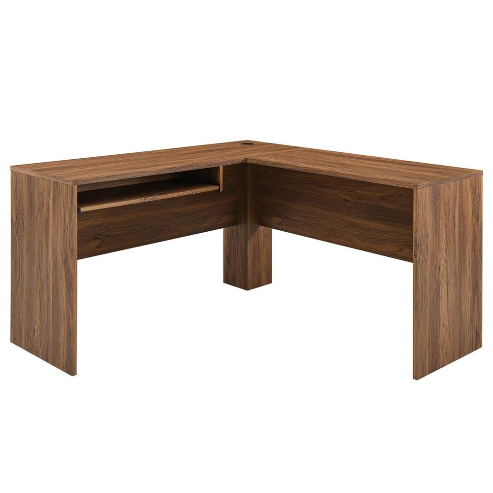 Modway Venture Modern MDF Wood L-Shaped Office Desk in Walnut