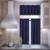 3 Piece (K3) Kitchen Restaurant Bar Brunch Window Curtain Blackout Linen Faux Silk Tier Pair and Valance Rod Pocket Solid Colors (Navy Indigo) view 1