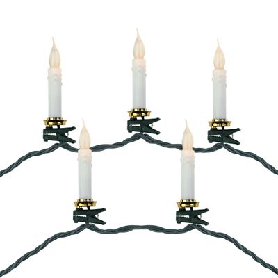 Northlight 10ct Flickering LED Clip On Candle Christmas Lights Green Wire, 7', White