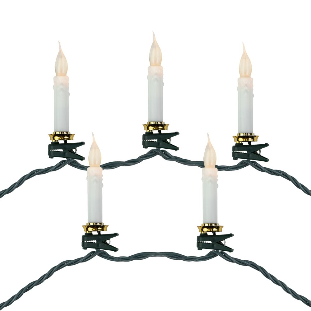 Northlight 10ct Flickering LED Clip On Candle Christmas Lights Green Wire, 7', White
