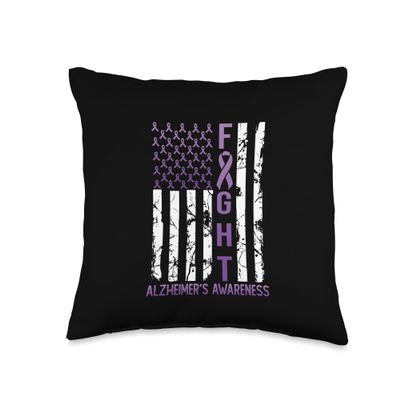 Alzheimer's Awareness Month Day USA Flag Ribbon Purple Throw Pillow