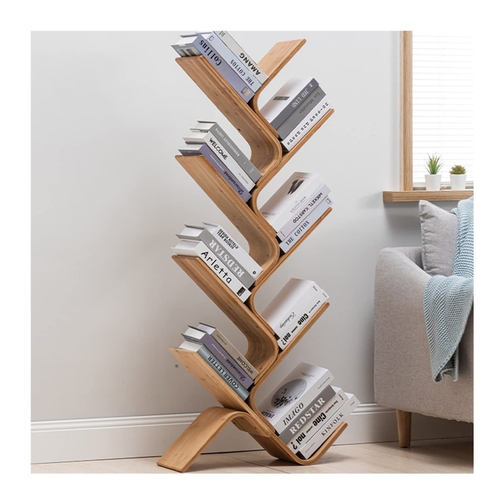 LXBAMKEA Tree Bookshelf, Bamboo Children's Bookcases, Free Standing Tall Book Stand, Bedroom Study Living Room Storage Organizer Unit, Comic Book Painted Book Display Shelf