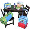 AVENTIS Childs Espresso Rectangle Table with Shelf & 2 Chairs Blue Automobile Sleepover Travel Bundle with Auto Luggage, Nap Set, Lunchbox, Snack Box, Bottle, & Magnetic Playset Ages 3+ view 1