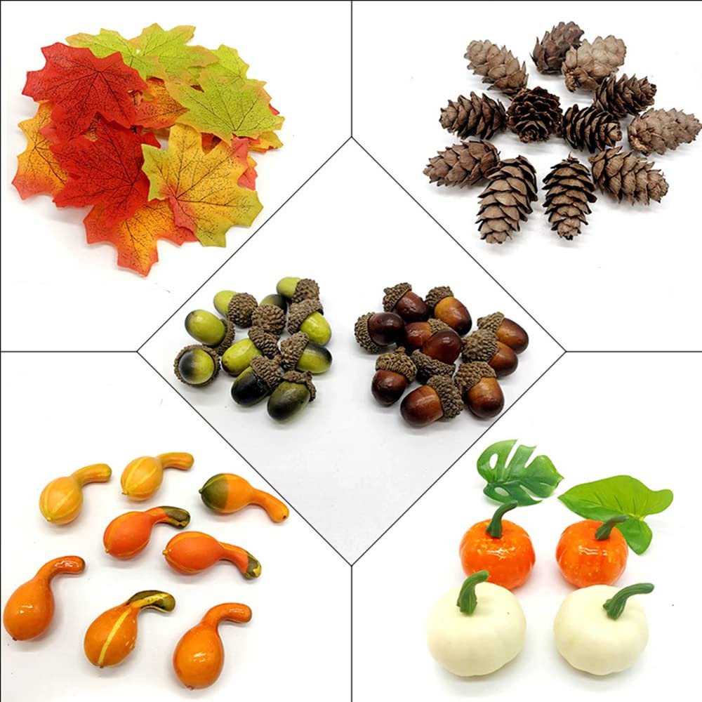 KYDCO Artificial Pumpkins and Gourds, Lifelike Orange White Pumpkins, Artificial Maple Leaves for Decorating Fall Craft Thanksgiving Halloween Wedding Centerpieces (172PCS)