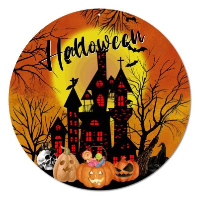 Round Metal Sign Plaque Halloween Pumpkins Full Moon Funny Wall Door Sign Plaque Vintage Circle Wreath Sign Metal Art Prints for Outdoor Farmhouse Shed Halloween Decoration 12 Inch