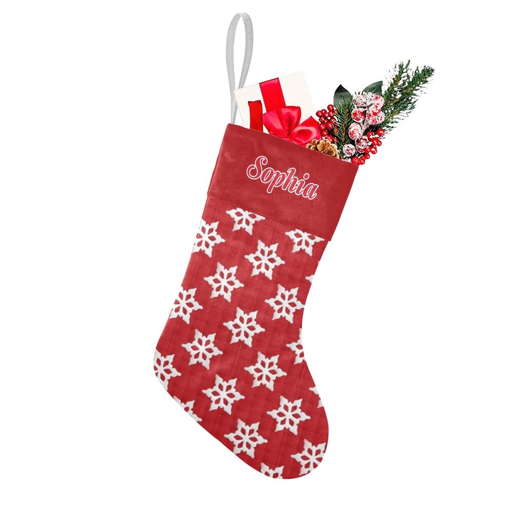 SunFancyCustom Custom White Snowflake Christmas Christmas Stocking Personalized with Name Xmas Family Holiday Birthday Gift Decor 17.52 x 7.87 Inch