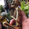 Brass Halloween Meditation Skull Sculpture,Scary Skeleton Miniatures Figurine Statue Home Bonsai Sand Table Desktop Study Bookshelf Decor Copper Ornament Handicraft Collection view 2