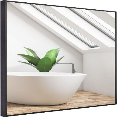 28" X 36" Rectangular Wall Mirror Black Bathroom Mirror Sleek Wall Mounted Rectangle Vanity Mirror with Metal Framed