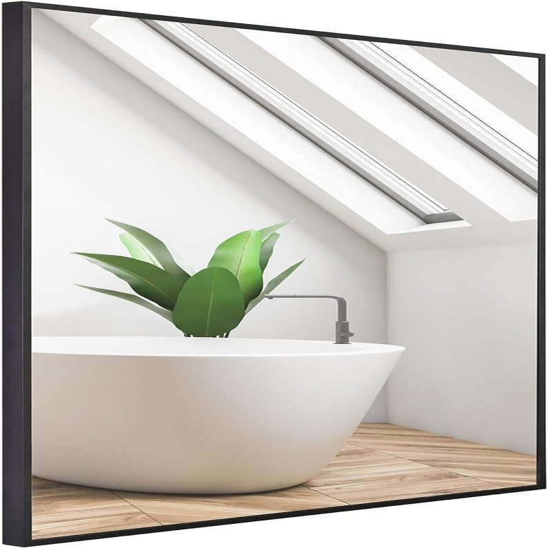 28" X 36" Rectangular Wall Mirror Black Bathroom Mirror Sleek Wall Mounted Rectangle Vanity Mirror with Metal Framed