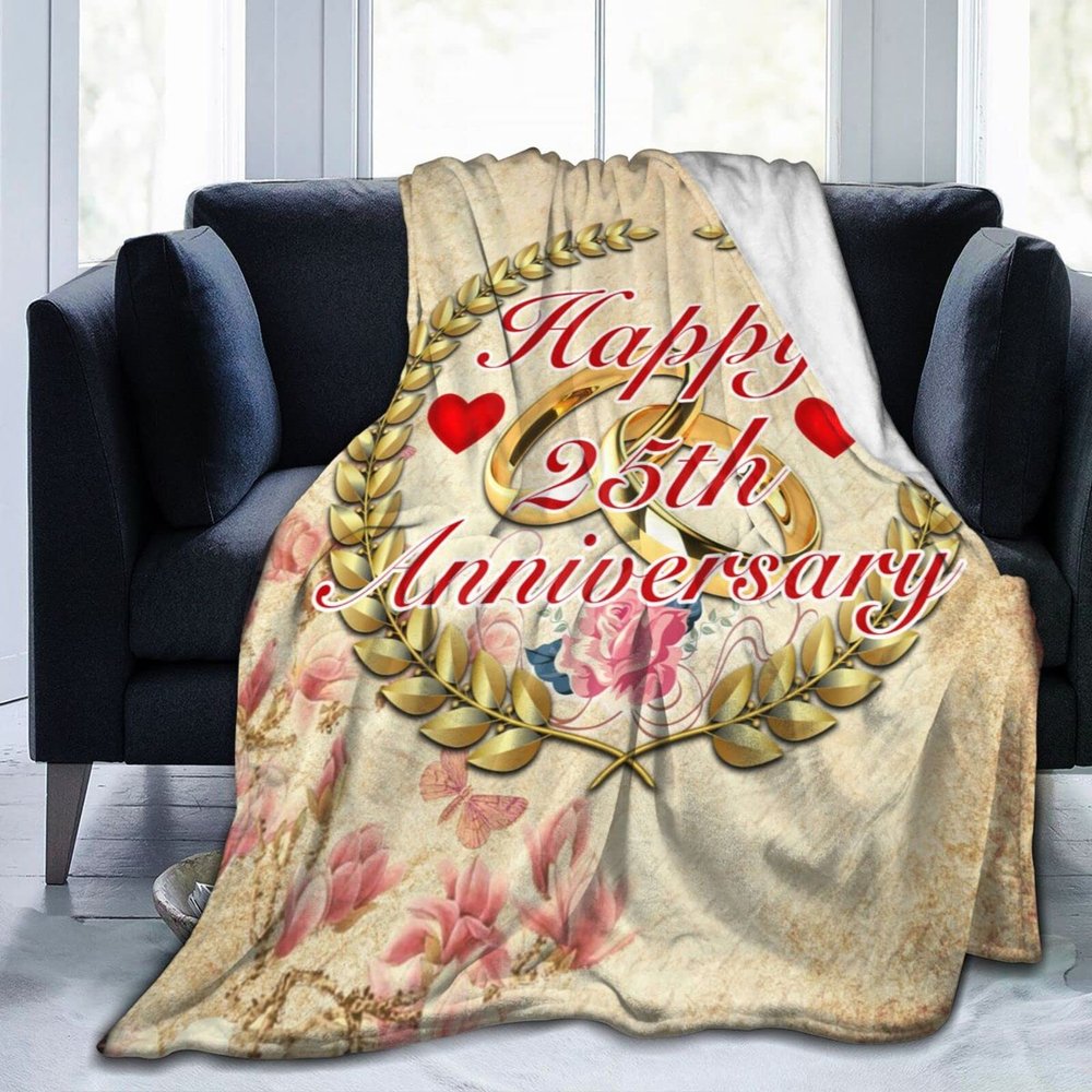 25th Anniversary Blanket Gifts, Throw Blankets Flannel Blanket with Soft Throw Blanket for Couch, Bed, Sofa Luxurious Warm and Cozy for All Seasons, W60 xL80