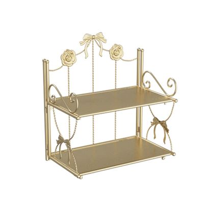 BOOMLATU 2-Tier Spice Rack Bow Counter Shelf Desktop Storage Organizer,Gold Foldable Shelf Bathroom Counter Organizer for Countertop Kitchen Office Living Room Desktop(Gold, 2-Tier)