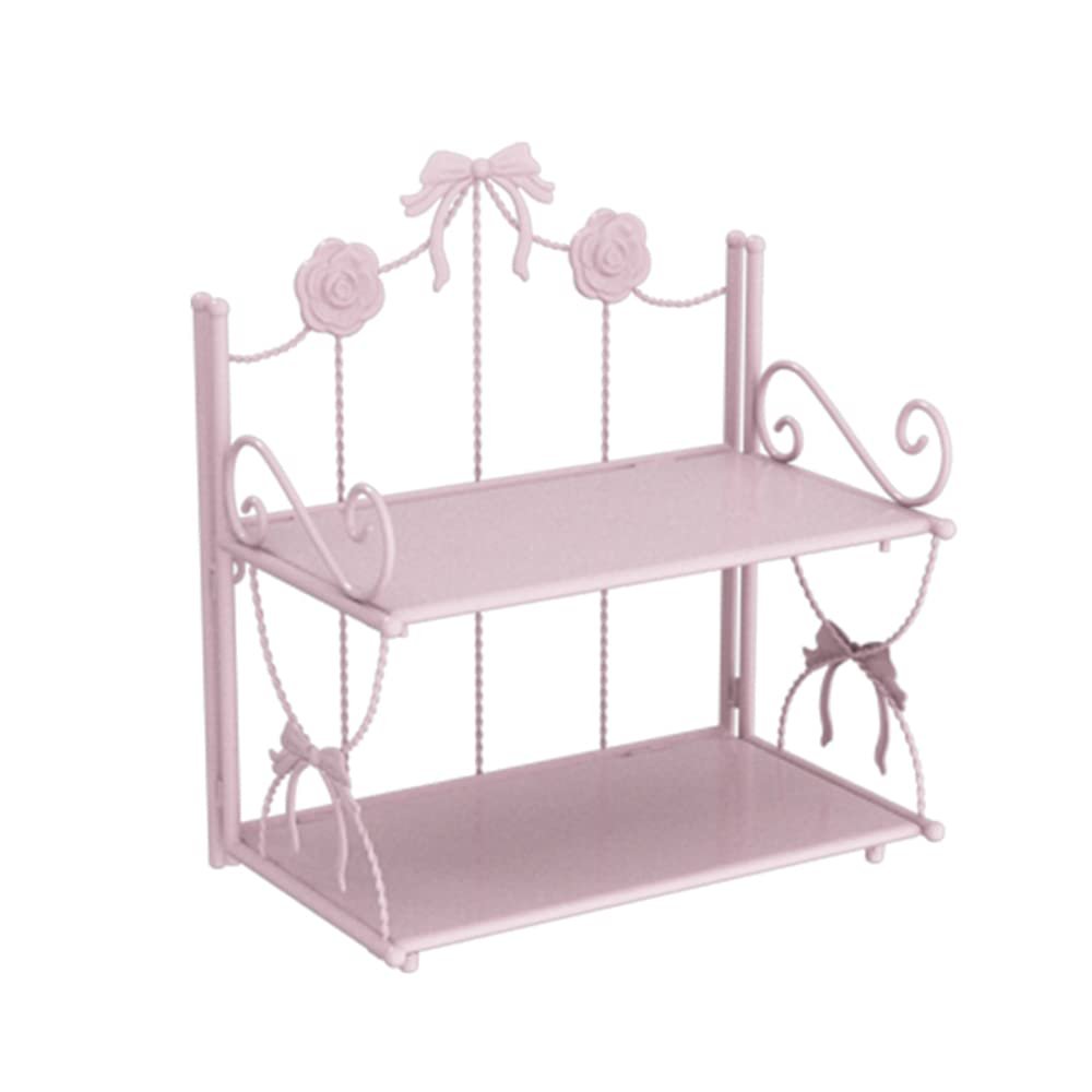 BOOMLATU 2-Tier Spice Rack Bow Counter Shelf Desktop Storage Organizer,Pink Foldable Shelf Bathroom Counter Organizer for Countertop Kitchen Office Living Room Desktop(Pink, 2-Tier)
