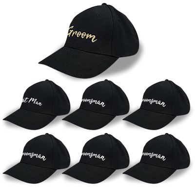 LotsBuyLots Bachelor Party Hats,Set of 7 Adjustable Embroidered Cotton Trucker Hats,Perfect Bachelor Party Favors,Gifts (Black-Squiggle)