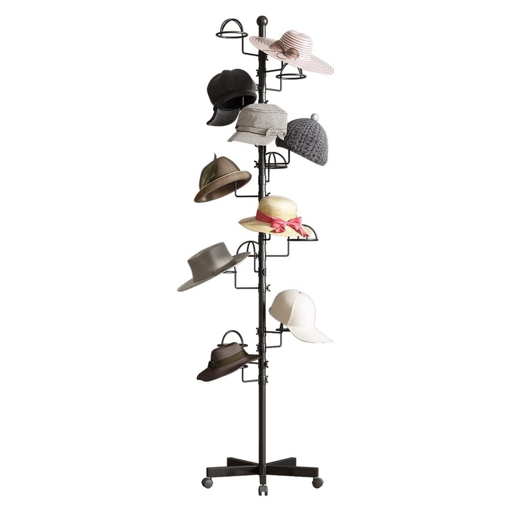 Thick forest Hat Rack with 15 Circular Hooks Floor Hat Stand Freestanding Hats Rack Stand Adjustable Metal Hats Tree Organizer Rack Display Standing Suitable for Home Store Commercial, Black