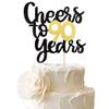 1 Pack Cheers to 90 Years Cake Topper Black and Gold Glitter Assembled Birthday Cake Pick Happy 90th Cake Decoration for Anniversary Ninty Birthday Party Decorations Supplies view 1