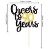 1 Pack Cheers to 90 Years Cake Topper Black and Gold Glitter Assembled Birthday Cake Pick Happy 90th Cake Decoration for Anniversary Ninty Birthday Party Decorations Supplies view 2