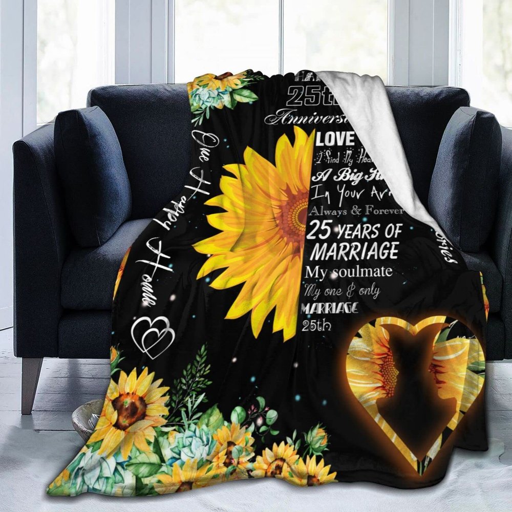 25th Anniversary Throw Blankets, Birthday Anniversary Wedding Fathers Day Personalized Gift for Dad, Mom, Kids, Dogs, Friends Or Couples, W40 xL50
