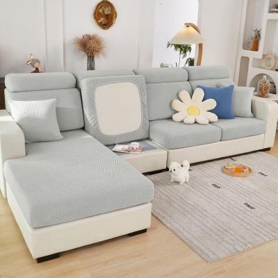 2025 New Wear-Resistant Universal Sofa Cover, Stretch Couch Cushion Slipcovers Replacement, Anti-Slip L Shape Sofa Covers, Chaise Lounge Sofa Slipcover (Weave Light Grey,Large Double Seat Cover)