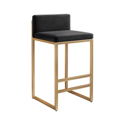 Bar Stool set of 1 Square Velvet Seat Barstools with Black, Kitchen Breakfast Bar Chairs #1Black + Gold Frame 65cm Sitting Height