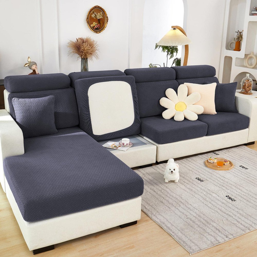 2025 New Wear-Resistant Universal Sofa Cover, Stretch Couch Cushion Slipcovers Replacement, Anti-Slip L Shape Sofa Covers, Chaise Lounge Sofa Slipcover (Weave Dark Grey,Large Double Seat Cover)