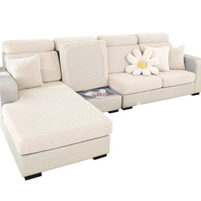2025 New Wear-Resistant Universal Sofa Cover, Stretch Couch Cushion Slipcovers Replacement, Anti-Slip L Shape Sofa Covers, Chaise Lounge Sofa Slipcover (Weave White,Large Double Seat Cover)