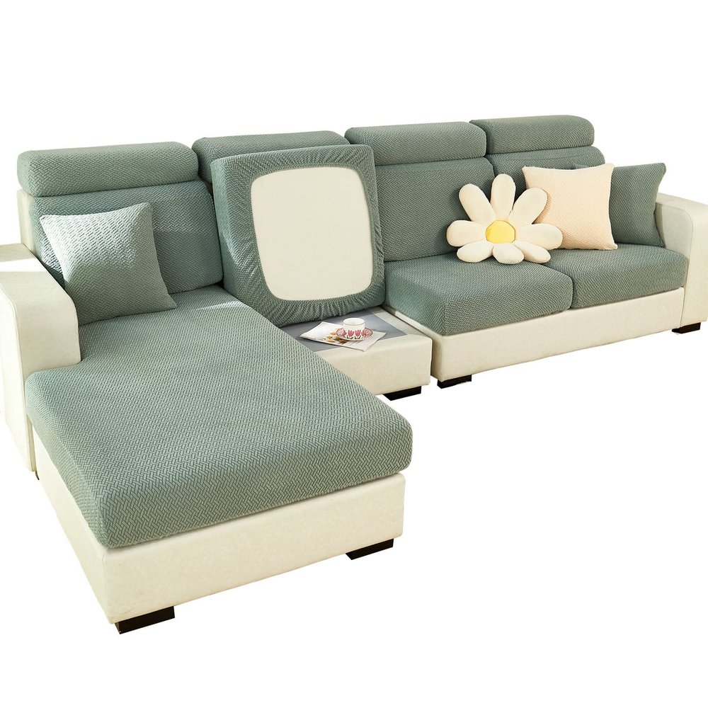 ShowyLive 2025 New Wear-Resistant Universal Sofa Cover, Stretch Couch Cushion Slipcovers Replacement, Anti-Slip L Shape Sofa Covers, Chaise Lounge Sofa Slipcover (Weave Green,Large Single Seat Cover)