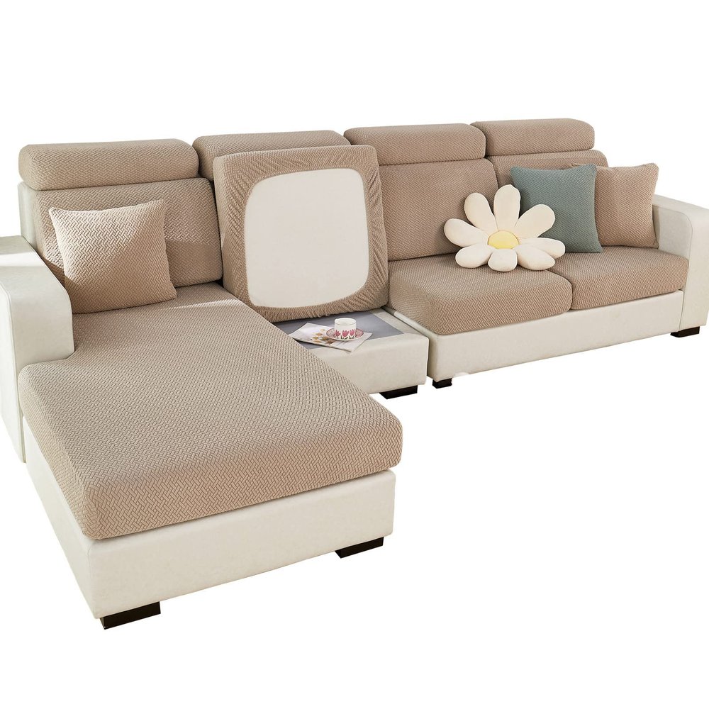 ShowyLive 2025 New Wear-Resistant Universal Sofa Cover, Stretch Couch Cushion Slipcovers Replacement, Anti-Slip L Shape Sofa Covers, Chaise Lounge Sofa Slipcover (Weave Camel,Large Single Seat Cover)