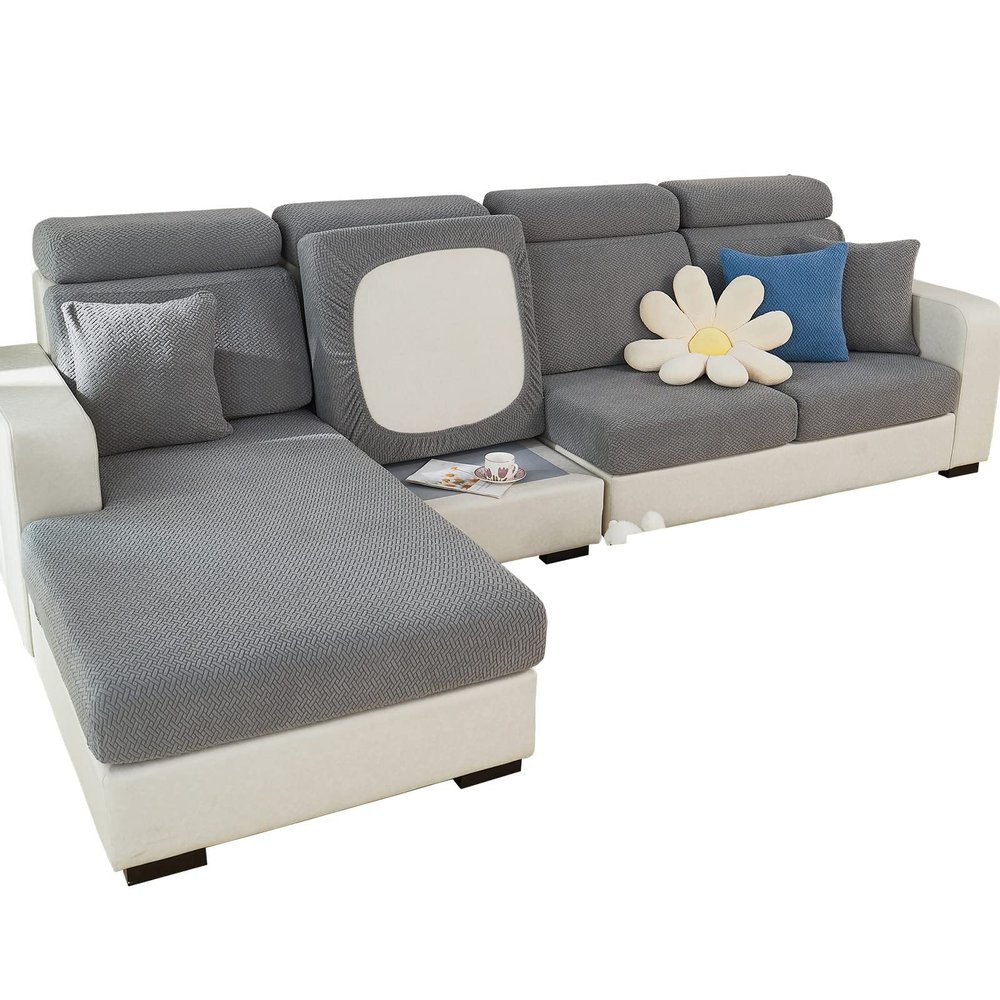 ShowyLive 2025 New Wear-Resistant Universal Sofa Cover, Stretch Couch Cushion Slipcovers Replacement, Anti-Slip L Shape Sofa Covers, Chaise Lounge Sofa Slipcover (Weave Grey,Large Single Seat Cover)