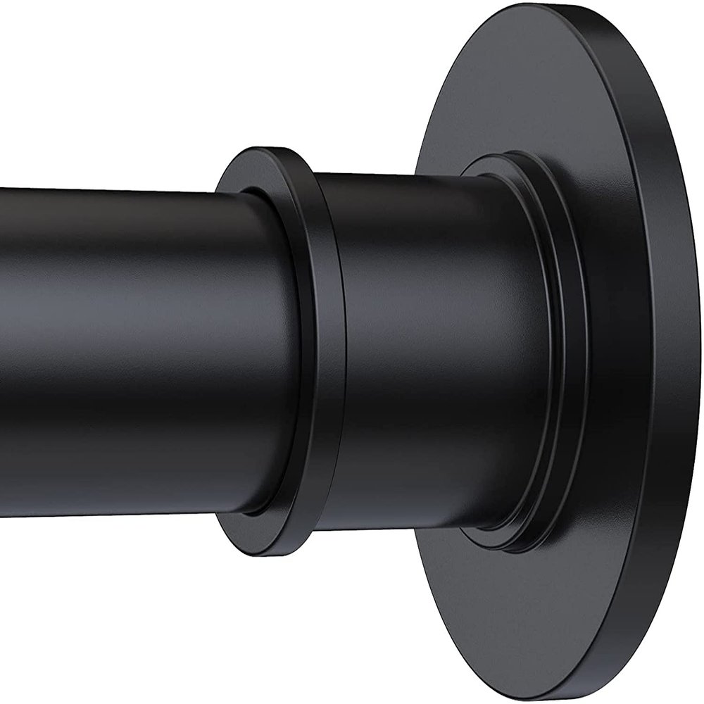 BRIOFOX Industrial Shower Curtain Rod - Rustproof Non-Slip Long Tension Shower Rod 54-90 Inch Stainless Steel Tension Curtain Rod for Windows, Matte Black