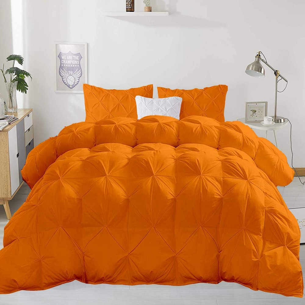 RESTURA Soft 500 GSM Orange 3 Pieces Pinch Pleated Alaska King Size Comforter Set (Comforter + 2 Pillow Cases) 1000 Series Egyptian Cotton Duvet Insert