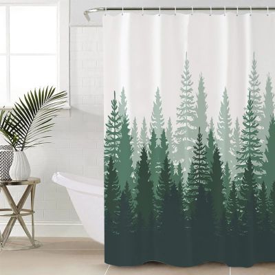 Tersuger Green Misty Forest Shower Curtains for Bathroom, Nature Tree Woodland Shower Curtain Set Washable Fabric Bath Curtain Waterproof Decorative Shower Curtain with 12 Hooks, 48x72 Inch