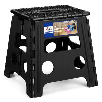 ACKO Folding Step Stool 13 inch Height Premium Heavy Duty Foldable Step Stools for Adults and Kids, Kitchen Plastic Small Collapsible Stepping Stool Hold Up to 300 LB Dot Black (1 Pack)
