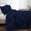 400 Thread Count, 3 PCS Diamond Ruffle Duvet/Quilt Cover Set with Zipper Closure (1 Diamond Duvet Cover and 2 Pillow Cover) 100% Egyptian Cotton, Comfy and Soft- Cal-King Size Navy Blue Solid view 2