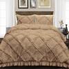400 Thread Count, 3 PCS Diamond Ruffle Duvet/Quilt Cover Set with Zipper Closure (1 Diamond Duvet Cover and 2 Pillow Cover) 100% Egyptian Cotton, Comfy and Soft- Super King Size Taupe Solid view 1