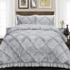 400 Thread Count, 3 PCS Diamond Ruffle Duvet/Quilt Cover Set with Zipper Closure (1 Diamond Duvet Cover and 2 Pillow Cover) 100% Egyptian Cotton, Comfy and Soft- Cal-King Size Light Grey Solid view 1