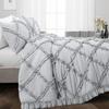 400 Thread Count, 3 PCS Diamond Ruffle Duvet/Quilt Cover Set with Zipper Closure (1 Diamond Duvet Cover and 2 Pillow Cover) 100% Egyptian Cotton, Comfy and Soft- Cal-King Size Light Grey Solid view 2