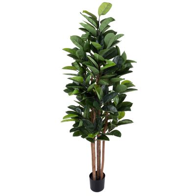 Artificial Rubber Plant - 70-Inch Faux Tree with Natural-Feel Leaves - Realistic Potted Indoor Plant for Office or Home Decor by Pure Garden (Green)