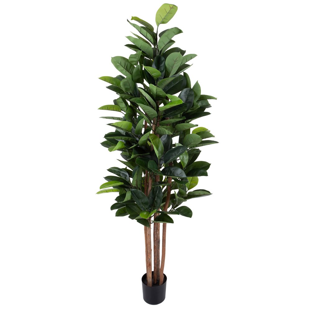 Artificial Rubber Plant - 70-Inch Faux Tree with Natural-Feel Leaves - Realistic Potted Indoor Plant for Office or Home Decor by Pure Garden (Green)