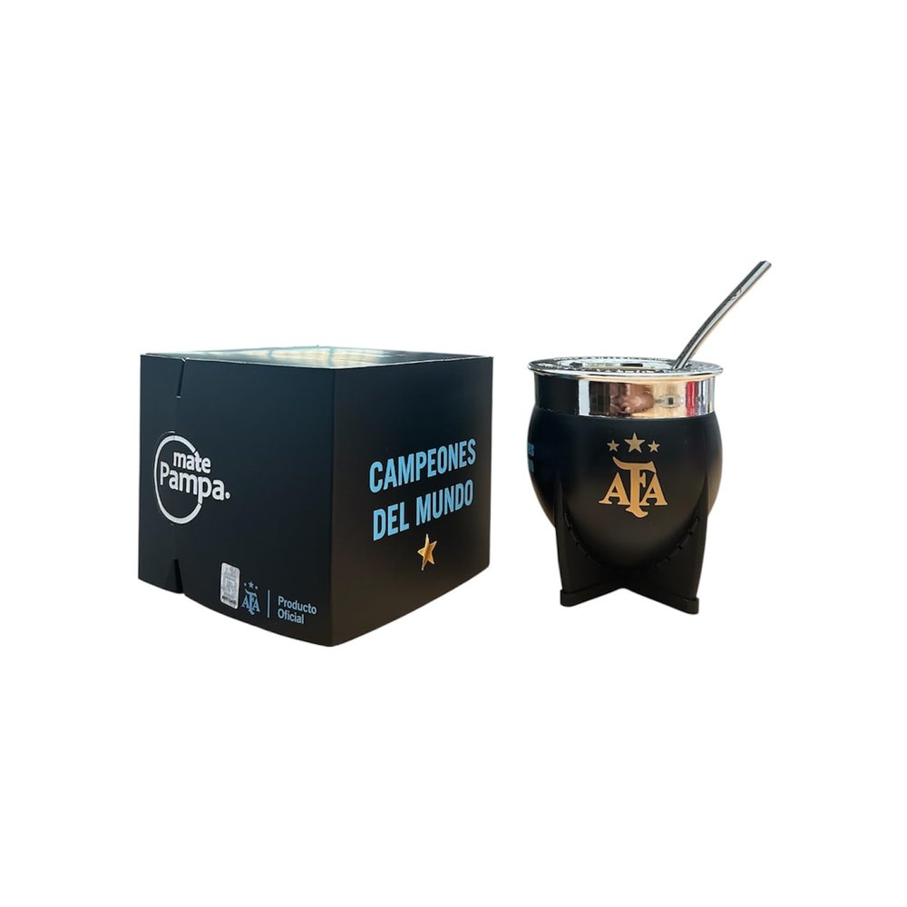 MATE PAMPA AFA XL CON BOMBILLA ACERO INOXIDABLE OFICIAL ARGENTINA MESSI NEGRO