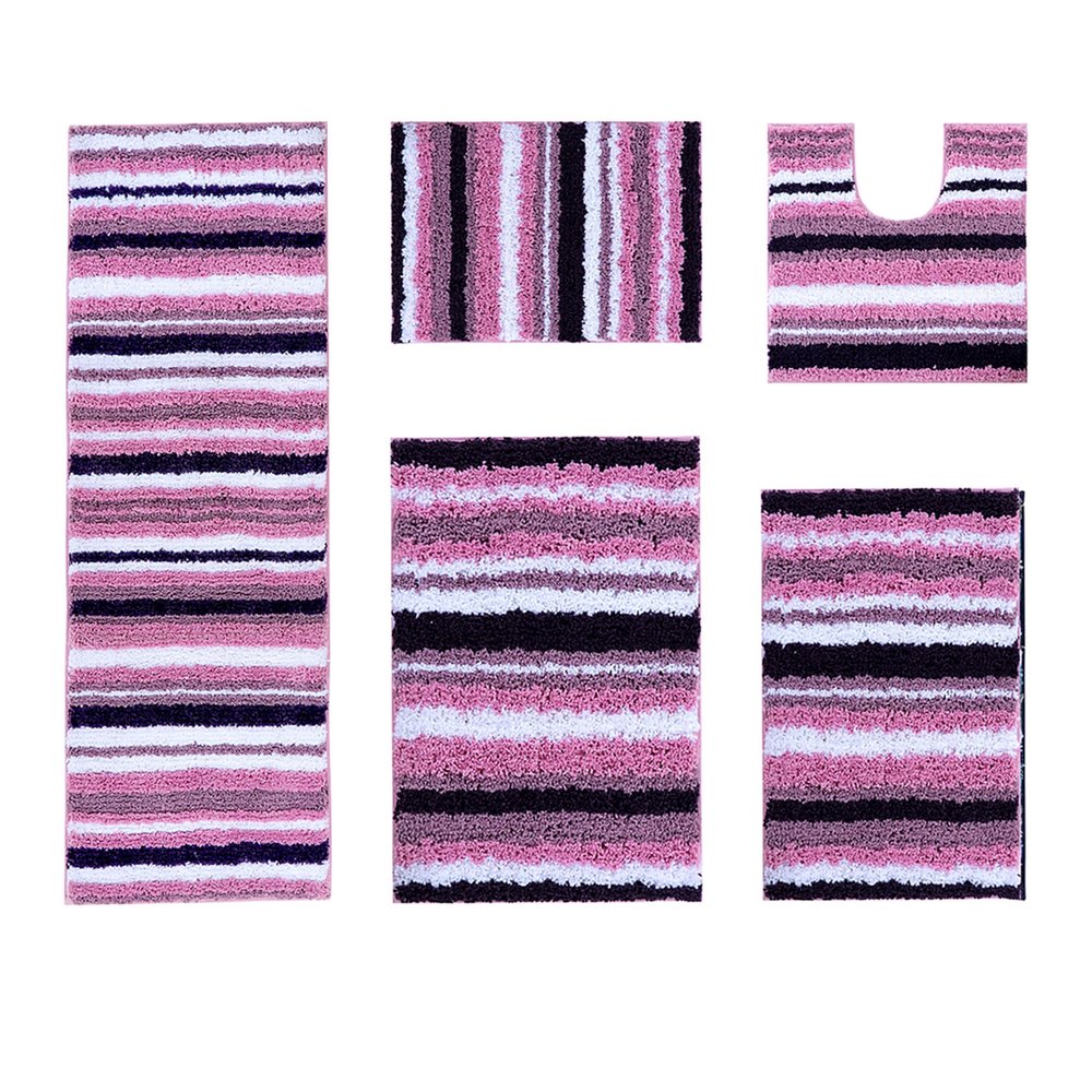 Better Trends Griffie Collection 100% Polyester Tufted Bath Rug, 5 PC Set (17" x 24" | 20" x 20" | 20" x 32" | 24" x 36" | 20" x 60"), Purple