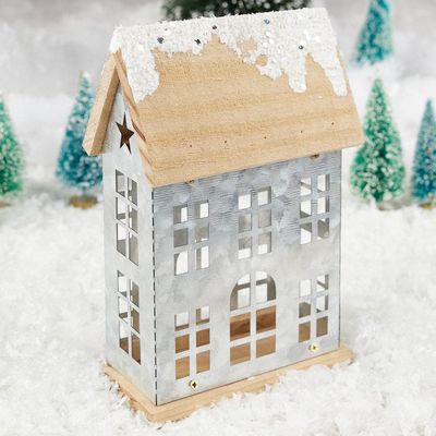 Factory Direct Craft Snowy Colonial Metal Saltbox House for Christmas Village Displays and Home Decor