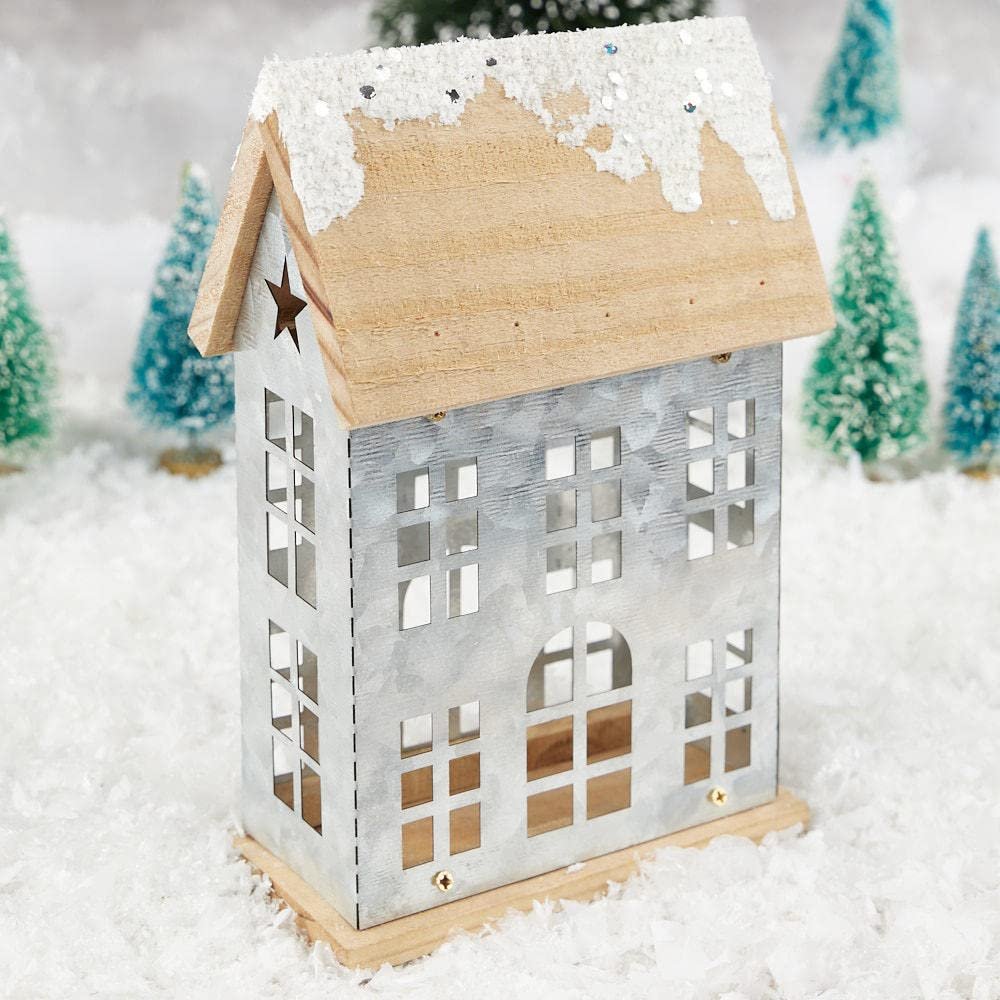 Factory Direct Craft Snowy Colonial Metal Saltbox House for Christmas Village Displays and Home Decor